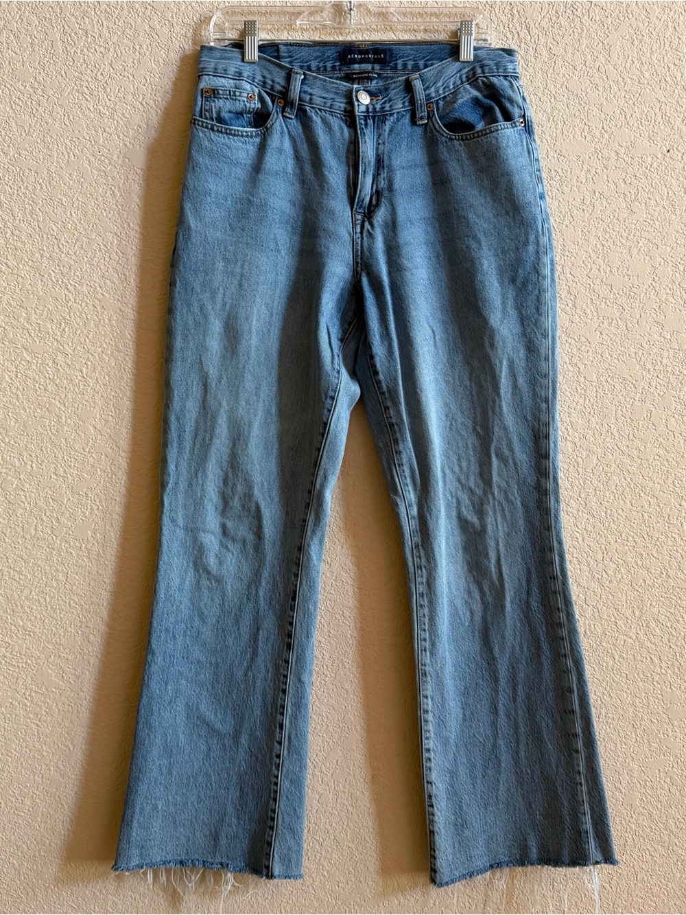 Aerpopstale Jeans Women's 8 Blue Medium Wash High Rise Boyfriend Flare Jeans